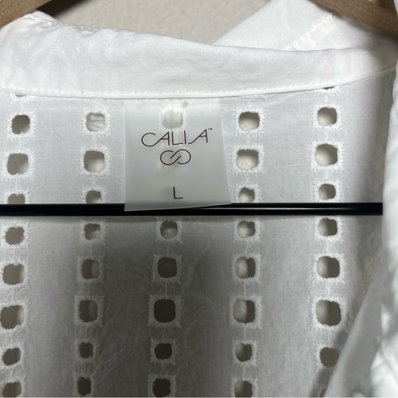 Calia Women Cover Up Top Large White Oversize Perforated Long Sleeve Beach Resor - Picture 4 of 11